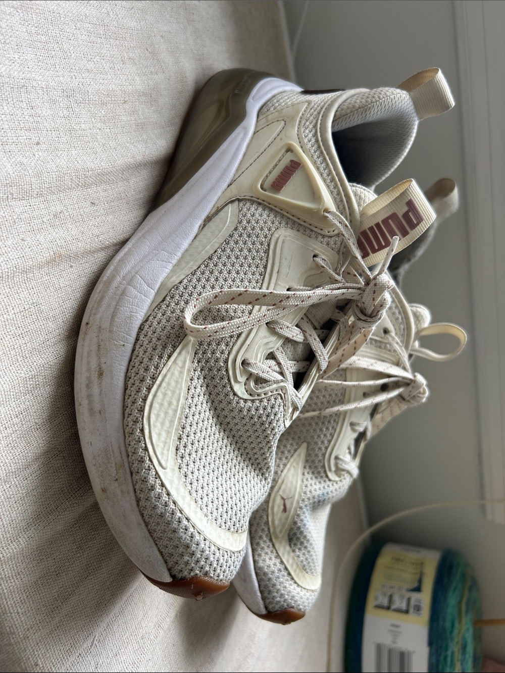 Puma Off-White and Tan Mesh Trainers